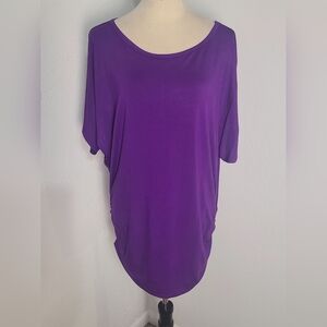 Made by Johnny Purple Top, Batwing Dolman Sleeves, Ruching on Sides, Size XXL